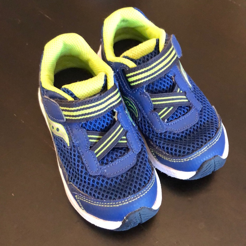 Saucony Ride toddler 8.5M sneakers, blue/neon grn